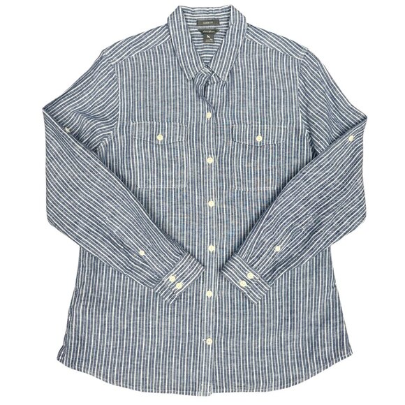 Women's EDDIE BAUER Classic Fit Linen Button Down Striped Shirt-‎ Size PM - Picture 1 of 9